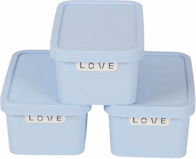 PAWNORA Pack of 3 Blue Plastic Storage Boxes with Lids, 7.5L each
