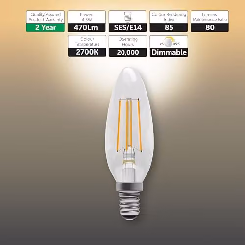 BELL Lighting E14 Dimmable LED Filament Candle Bulbs, Warm White, 4.5W, Pack of 6 – 2