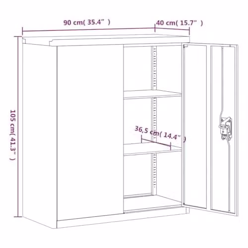 vidaXL Modern Metal File Cabinet in Grey with Hinged Doors and Lock, W/D/H: 90 x 40 x 145 cm