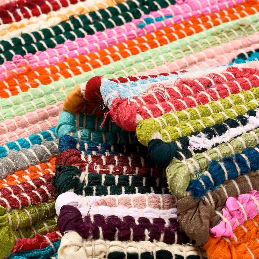 Bravich LTD Handwoven Cotton Chindi Rag Area Rug, Multicolour Striped Flat Weave Reversible, W: 60 cm, L: 180 cm – 3