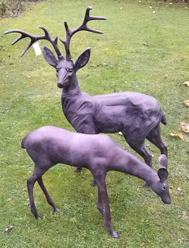 Inspirational Gifting Bronze Stag and Doe Garden Sculpture Set, Aluminium Metal Ornament – 4