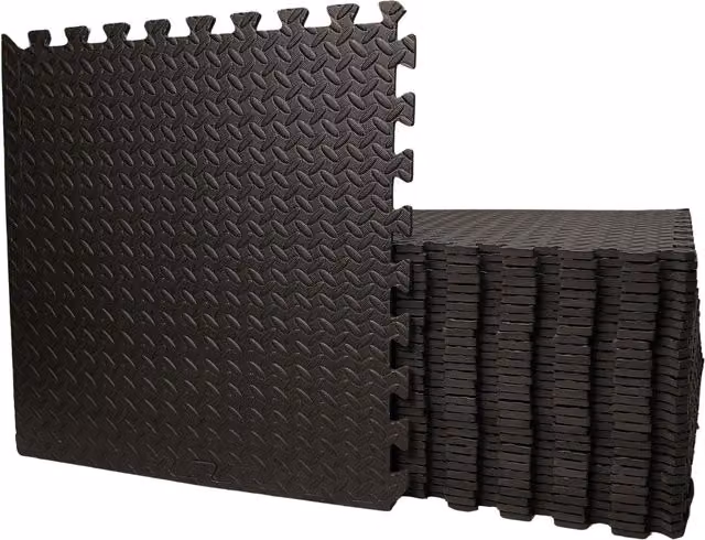 Samuel Alexander 32 Piece Geometric EVA Foam Floor Tiles in Black and Grey, W/D/H: 60 x 60 cm per tile, covering 11.52 sqm – 2
