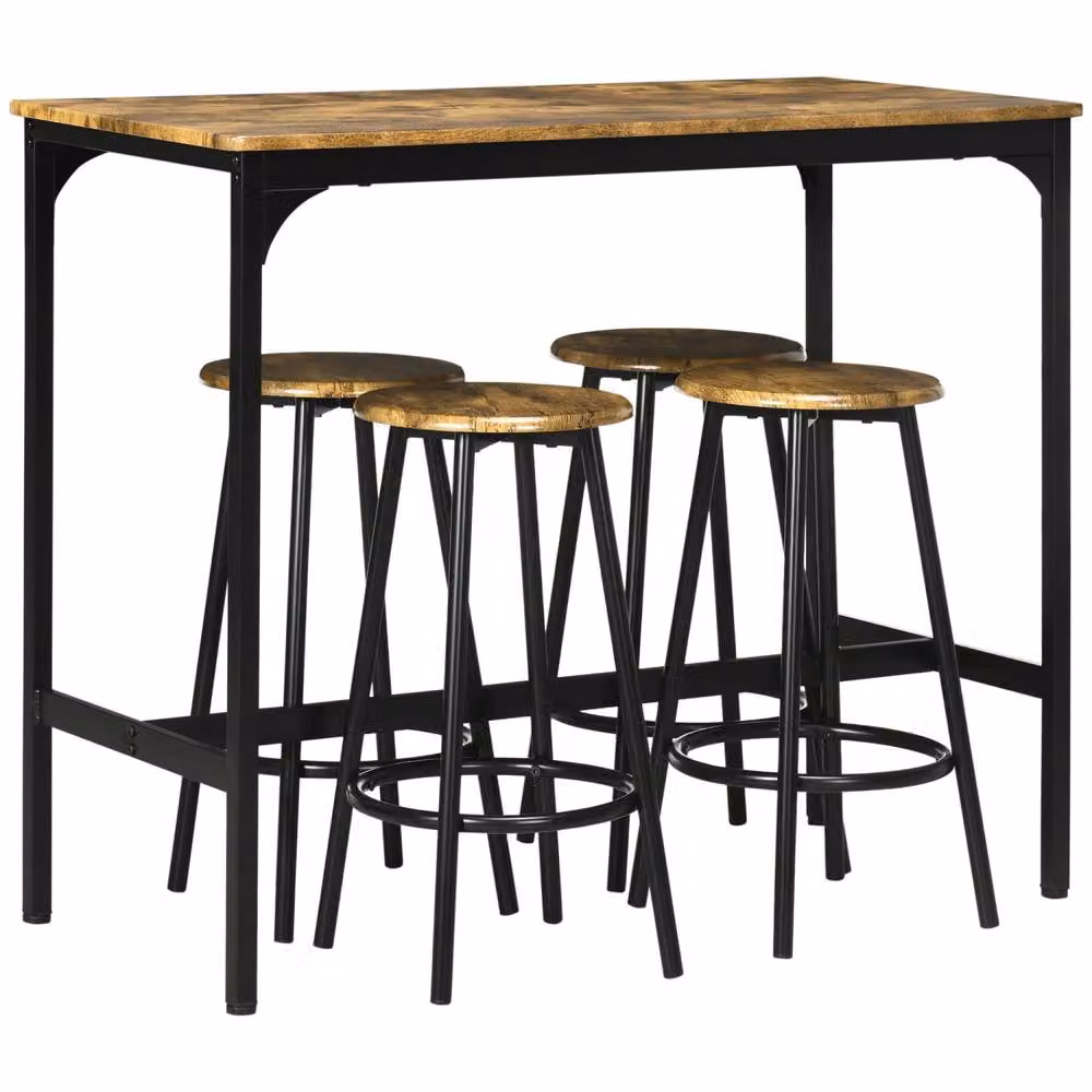 Wyld Haus Soka 5 Piece Industrial Bar Table and Stool Set in Rustic Brown and Black – 2