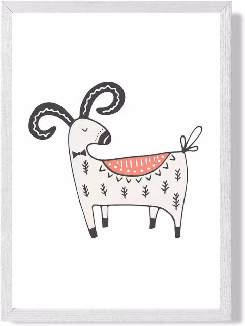 ARTZE Scandi Mountain Goat Animal Framed Print, Beige and White, A3