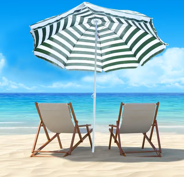 Outsunny Hawaii Beach Sunshade Umbrella in Green and White Maritime Stripes
