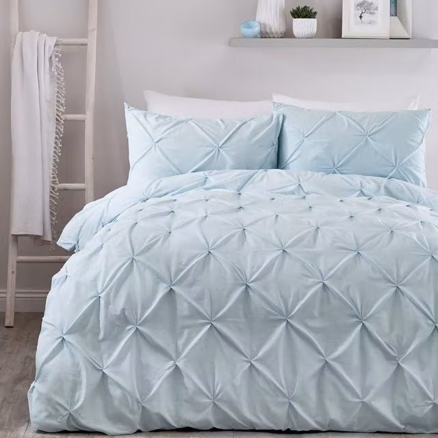 Serene Lara Luxury Ruched Duvet Cover and Pillowcase Set in Duck Egg Blue, Single