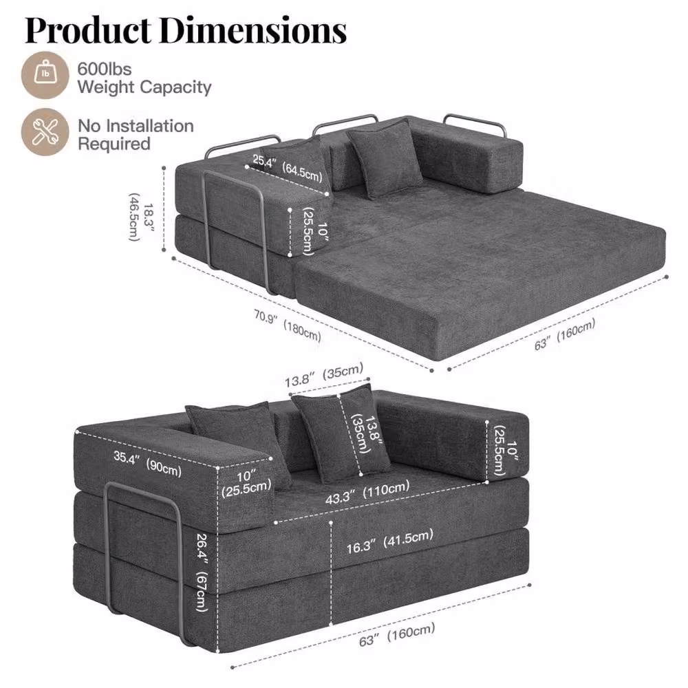 FORGEVIO Grey 2 Seater L-Shape Sectional Sofa Bed with Sleeping Function – 2
