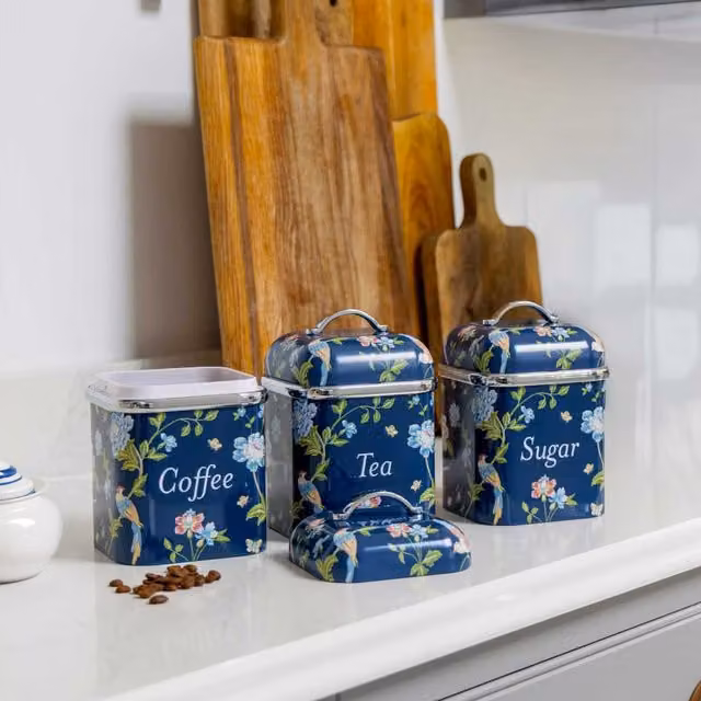 Laura Ashley Set of 3 Metal Canisters in Blue