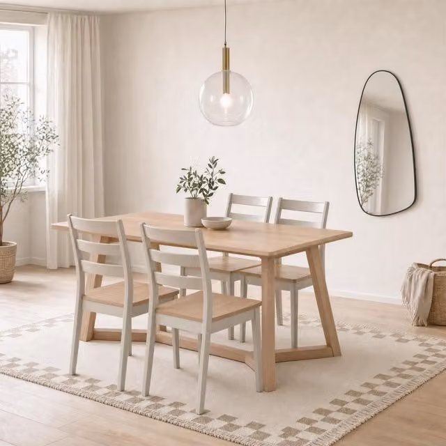 Furniturebox UK Lulworth Rectangular Rubberwood Dining Table and 4 Chairs in Grey and Beige