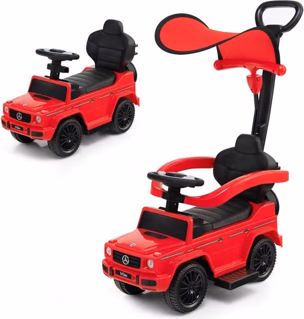 Costway Mercedes 3-in-1 Benz Ride On Push Car with Canopy, Push Handle and Light and Sound Effects, Red