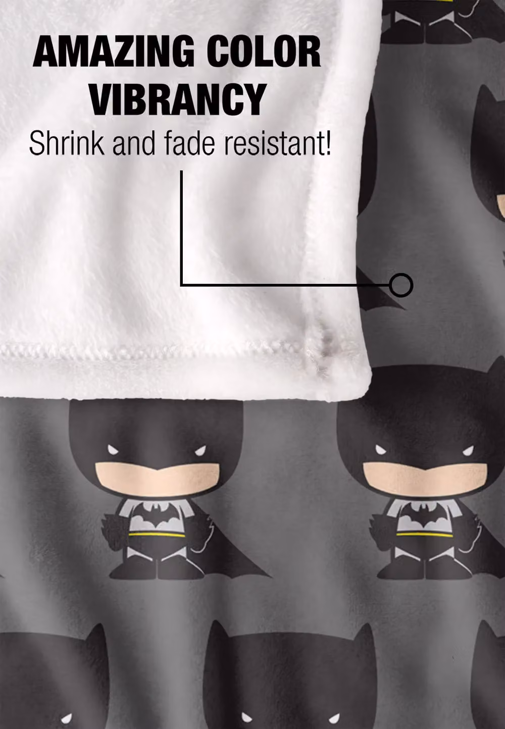 Batman Chibi Character Pattern Officially Licensed Super Soft Silky Touch Throw Blanket, White and Grey, W: 152 cm, D: 127 cm – 4