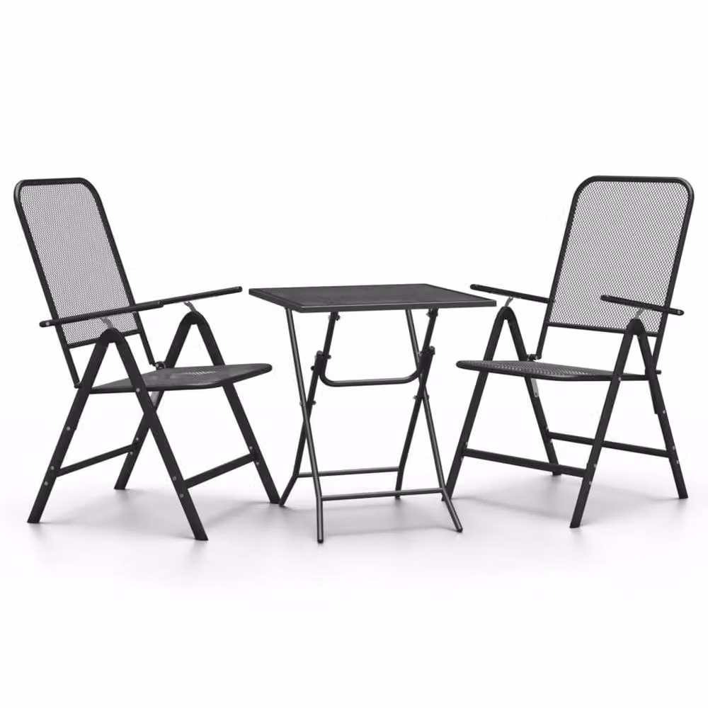 Berkfield Home 3 Piece Garden Dining Set in Anthracite Black Expanded Metal Mesh – 2