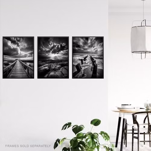 Artery8 Set of 3 Black and White Atmospheric Cloud and Coastal Landscape Unframed Paper Poster Prints – 2