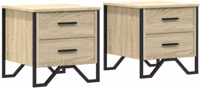 Berkfield Home Set of 2 Bedside Cabinets in Sonoma Oak and Light Tan, W/D/H: 40 x 41 x 40 cm – 1