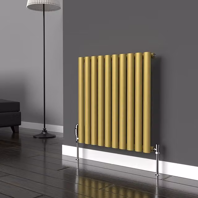 Lux Heat Oval Horizontal Coloured Radiator in Metallic Gold, W: 60 cm, H: 54 cm