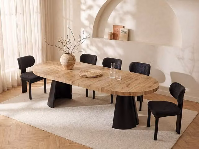 Vente-unique Extendable Dining Table in Light Oak MDF and Black Metal, W/D/H: 120 x 70 x 76 cm – 1