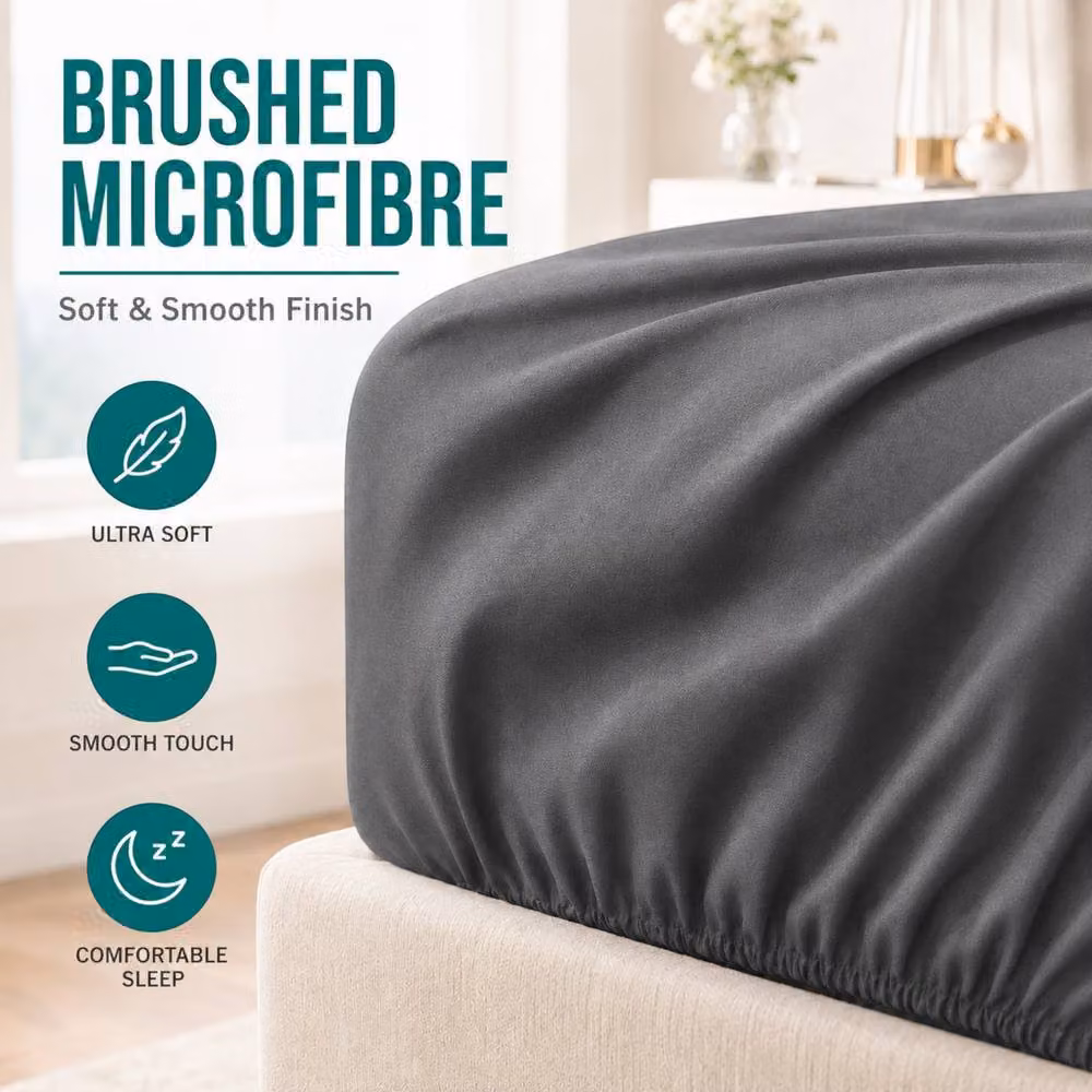Pamposh Microfibre Plain Fitted Sheet in Charcoal Grey, Super King, W/D/H: 200 x 200 x 40 cm – 3