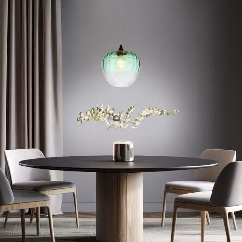 Globo Lighting Modern Round Suspended Pendant Light with Green Glass and Black Metal Finish, E27 – 2