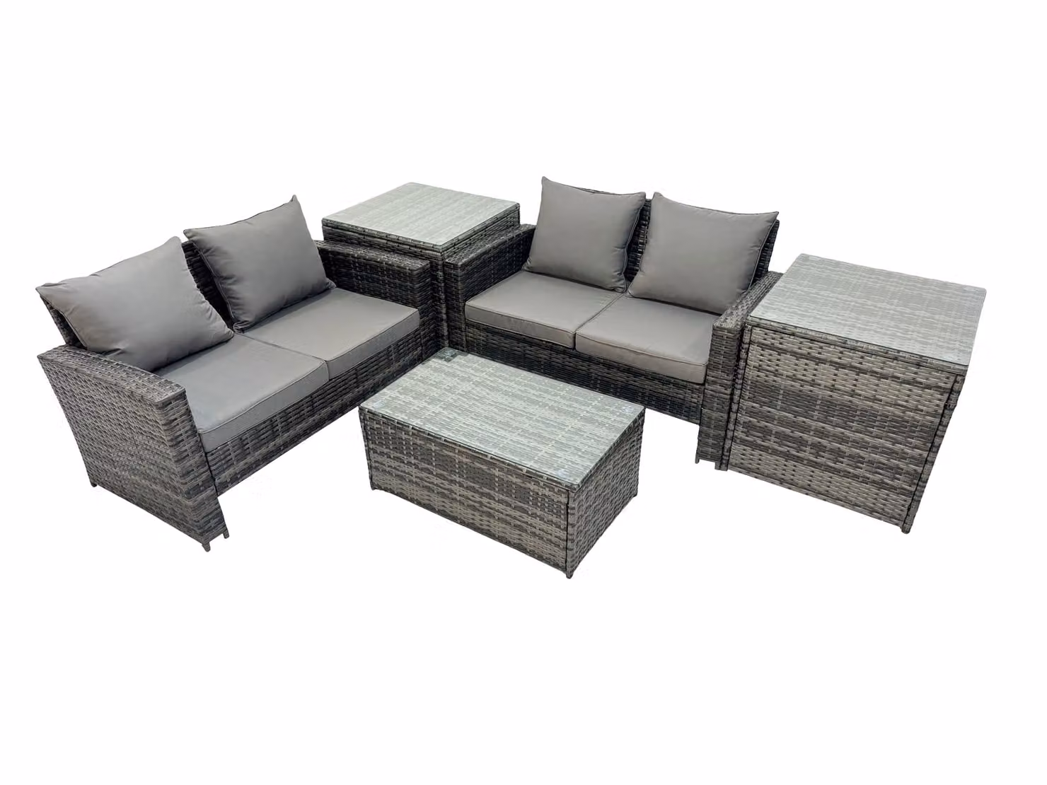 Fimous Modern Outdoor Lounge Set with 2 Seater Sofa, Coffee Table and Ottoman in Grey – 2