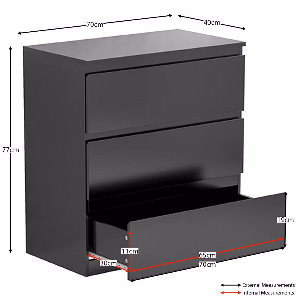 HD Designs Denver 3 Drawer Chest of Drawers in Black – 2
