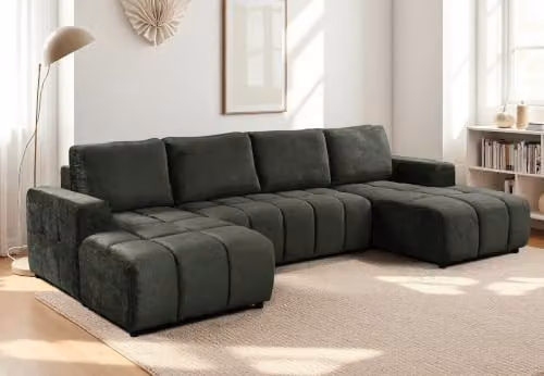 Beehive Furniture Sanya U-Shape Corner Sofa Bed in Green, 5-Seater Upholstered Sofa with Solid Wood Frame, W/D/H: 340 x 240 x 93 cm – 2
