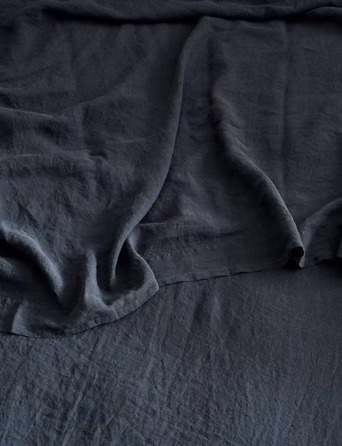 Bedfolk Pure Washed Linen Flat Sheet, Navy Blue, 200 x 200 cm