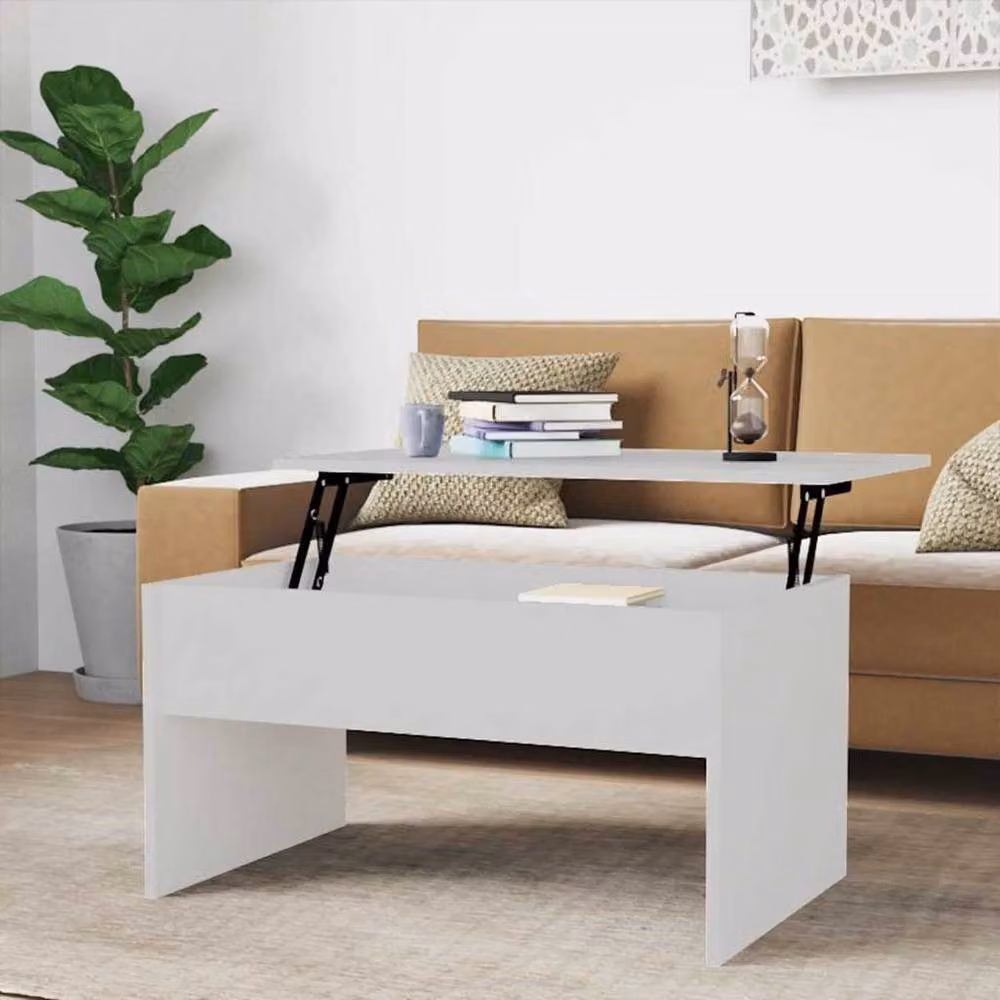 Berkfield Home Modern White Rectangular Coffee Table with Lift Mechanism, W/D/H: 80 x 50.5 x 41.5 cm – 1