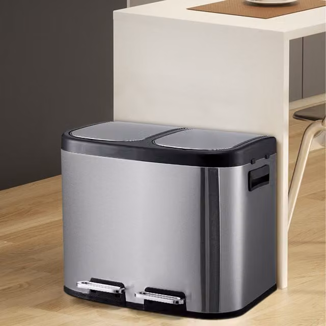 Livingandhome 20L Stainless Steel Step Open Trash Can with Dual Pedals in Sand and Silver