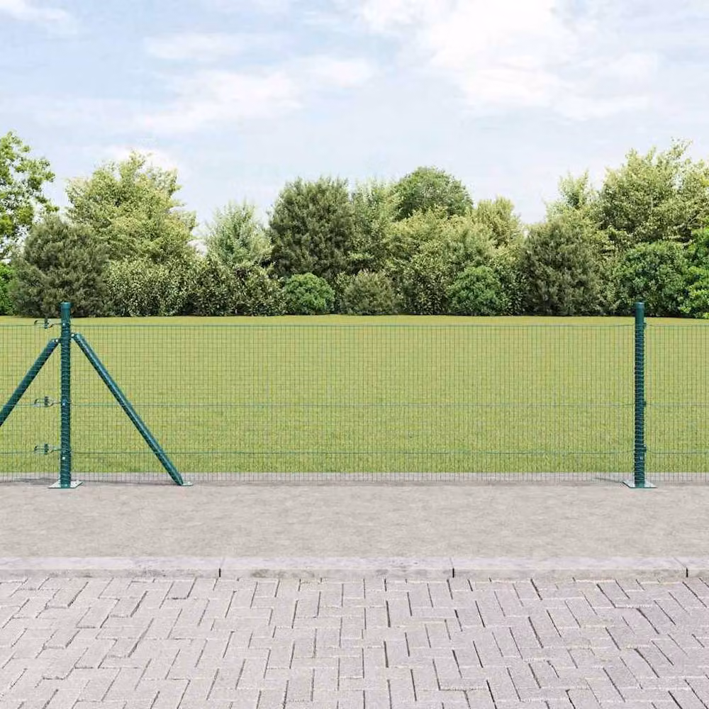 Berkfield Home Green Welded Wire Fence with 13 Flanged Posts, Steel, 0.4 x 100 m – 2