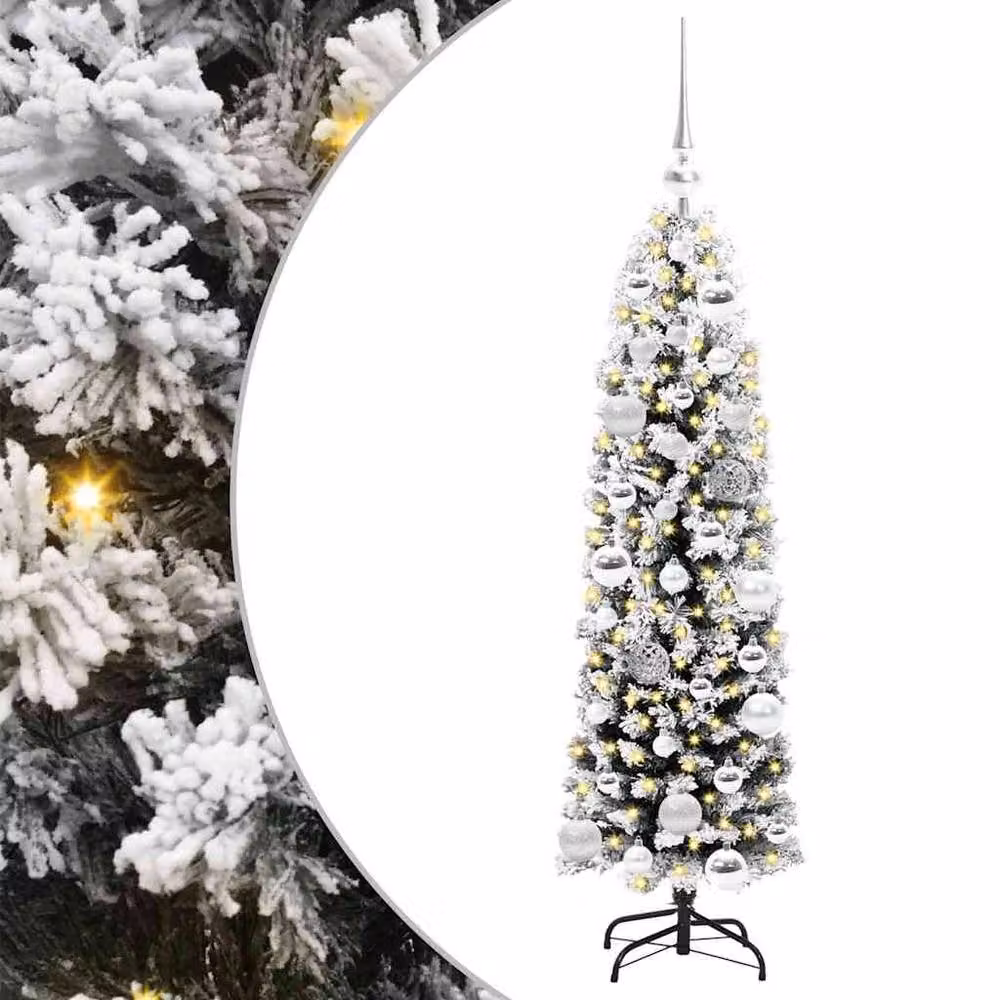 Berkfield Home Artificial Christmas Tree with 150 Warm White LEDs and Stand, Green and White – 3