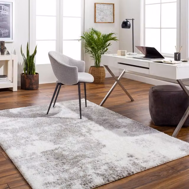 Livabliss Cloudy Shag Modern Abstract Plush Pile Rug in Grey, Beige and White, W: 160 cm, L: 215 cm – 1