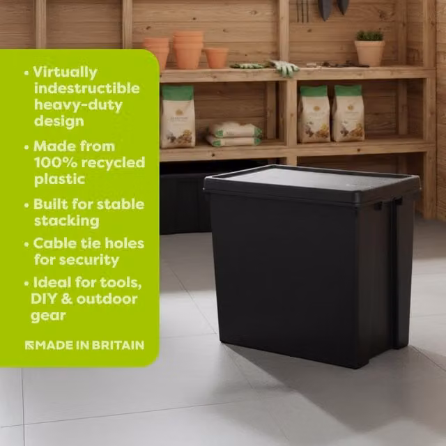 Wham Bam 2 x 92L Heavy Duty Plastic Storage Boxes with Lids, Black