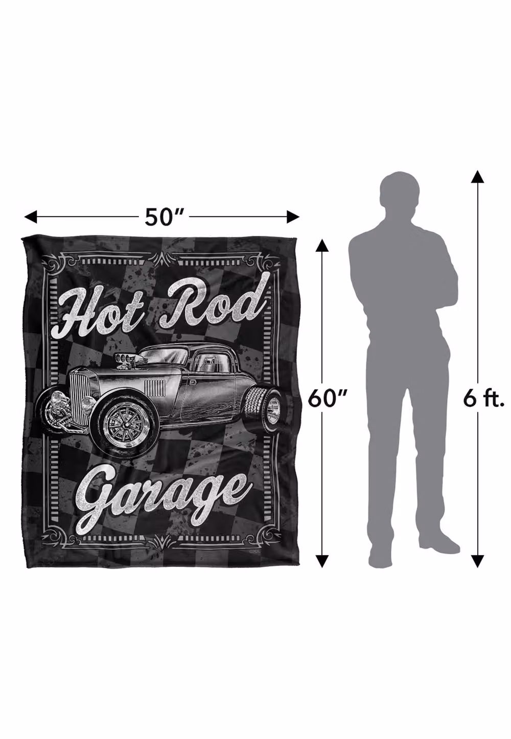 JQ Licensing James Piazza Hot Rod Garage Silky Touch Super Soft Fleece Throw Blanket, White, W/D/H: 152 x 127 cm – 8