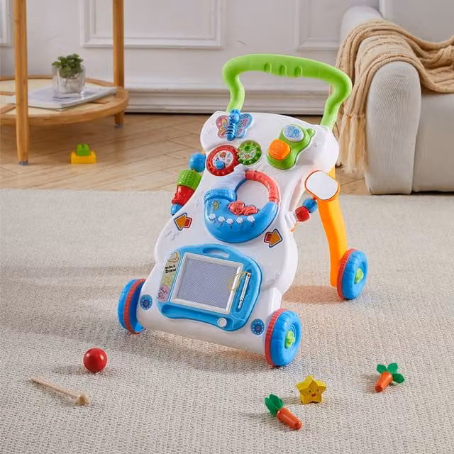 Livingandhome 2 in 1 Sit to Stand Baby Push Along Walker with Music and Light, White and Green, Height: 32 cm