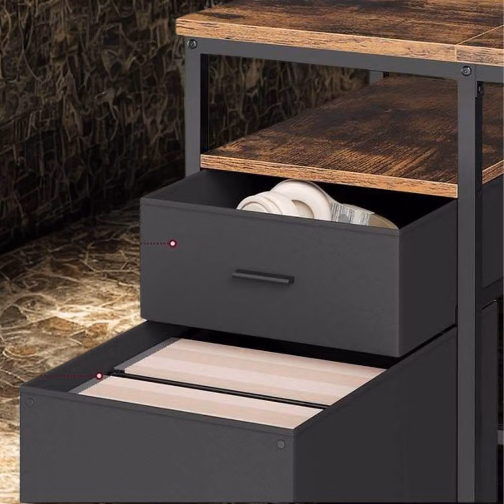 Pirlo Plush Industrial Computer Desk with Storage Shelves, Brown, W: 140 cm, D: 60 cm, H: 50 cm – 3