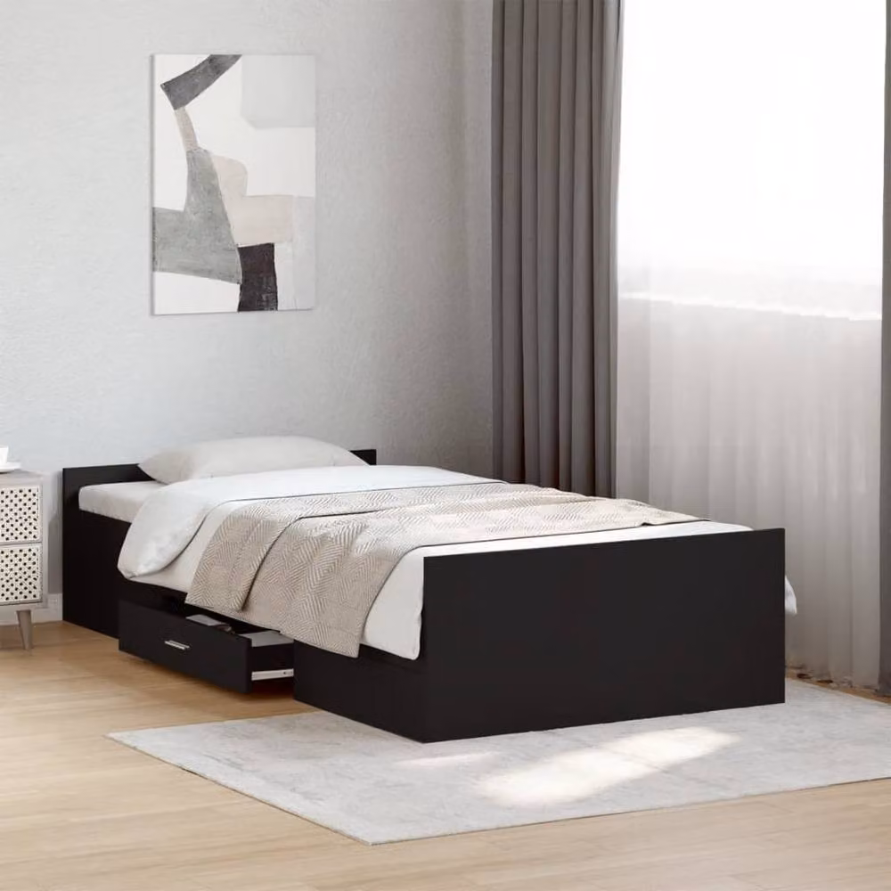 Berkfield Home Small Single Bed Frame with Drawers, Black, W: 75 cm, L: 190 cm – 2