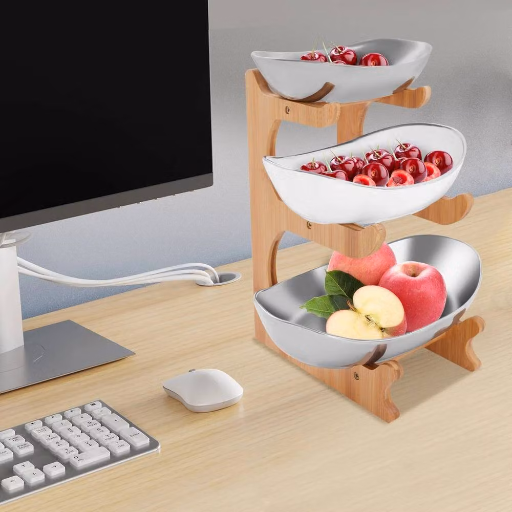 SPETLEK 3 Tier Modern Ceramic Fruit Stand Storage Holder in Silver – 3