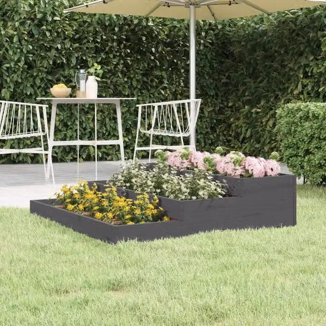 Berkfield Home Grey Wooden Raised Bed Planter W/D/H: 107 x 107 x 27 cm – 1