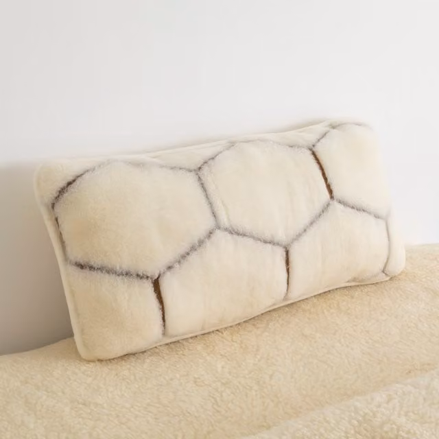 Native Natural White Cashmere Wool Pillow with Hexagon Shapes, 40 cm