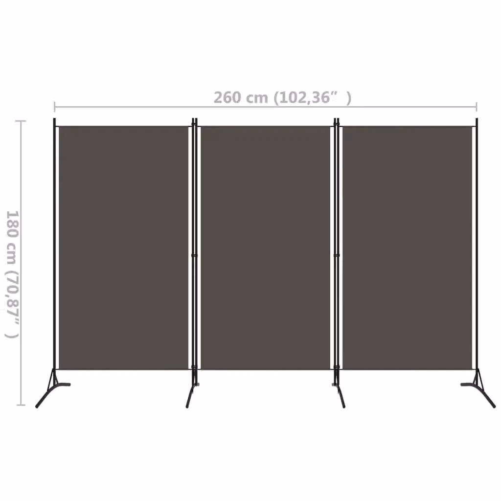 Berkfield Home 3-Panel Modern Room Divider in Anthracite Grey, W: 260 cm, H: 180 cm – 3