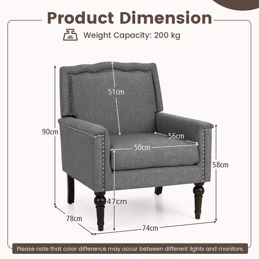 Gymax Set of 2 Grey Linen Upholstered Living Room Tub Chairs with Armrests – 8