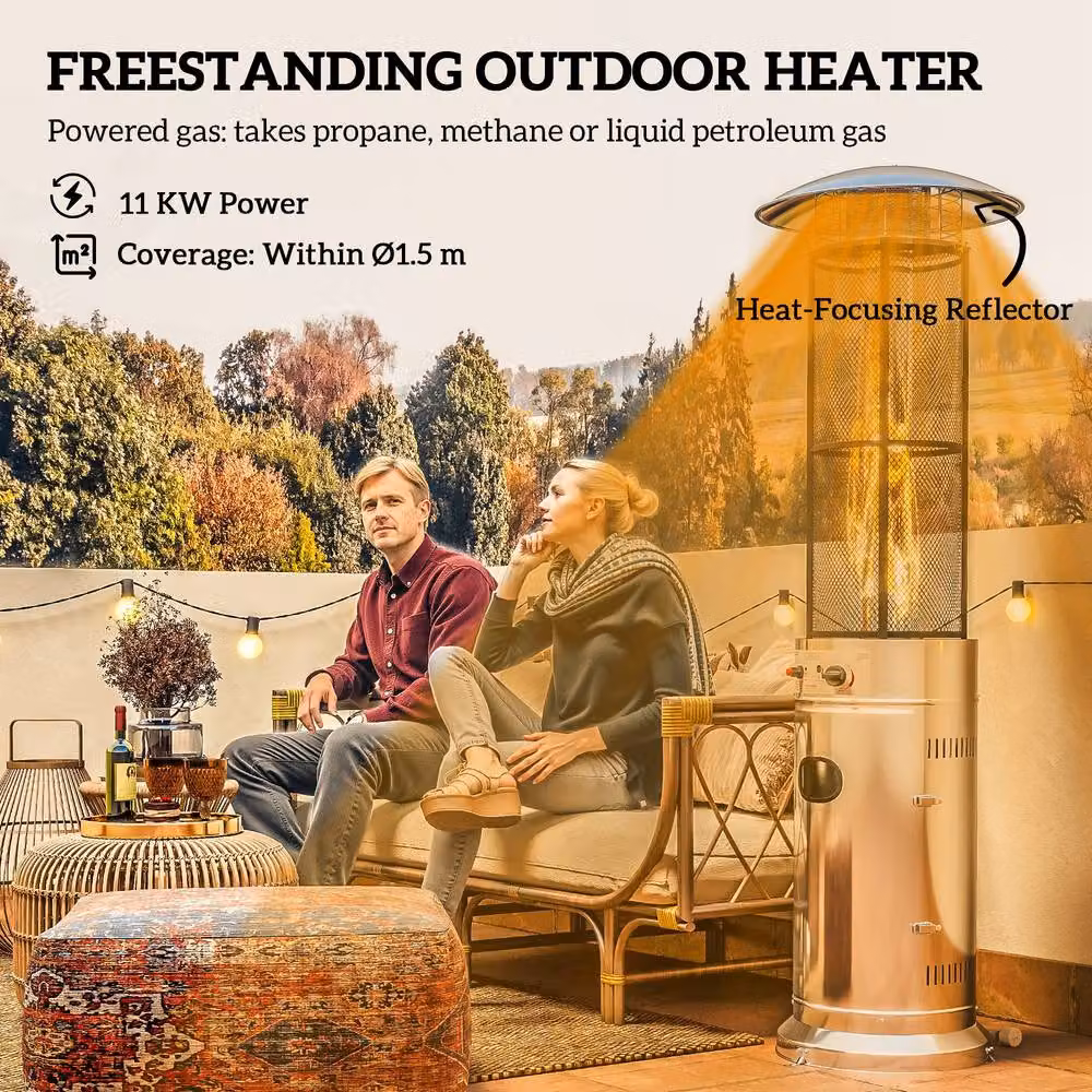 OUTSUNNY 11 kW Propane Patio Heater with Tip-Over Switch, Silver – 4