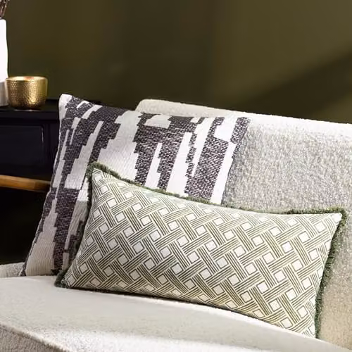 Hoem Alexa Rectangular Geometric Graphic Cushion in Green with Removable Cotton Cover W: 60 cm, H: 30 cm – 2