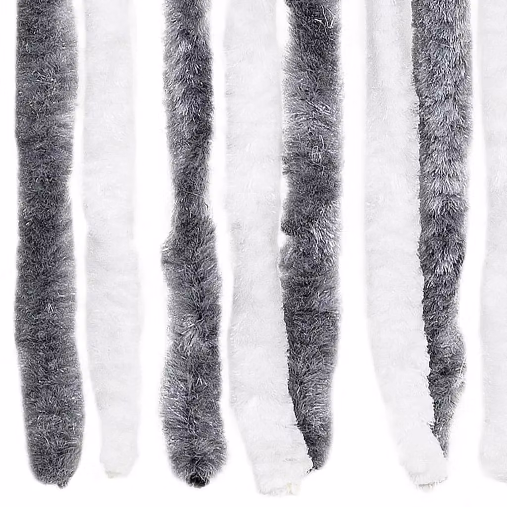 Berkfield Home Grey and White Striped Chenille Insect Curtain, W: 56 cm, H: 200 cm – 3