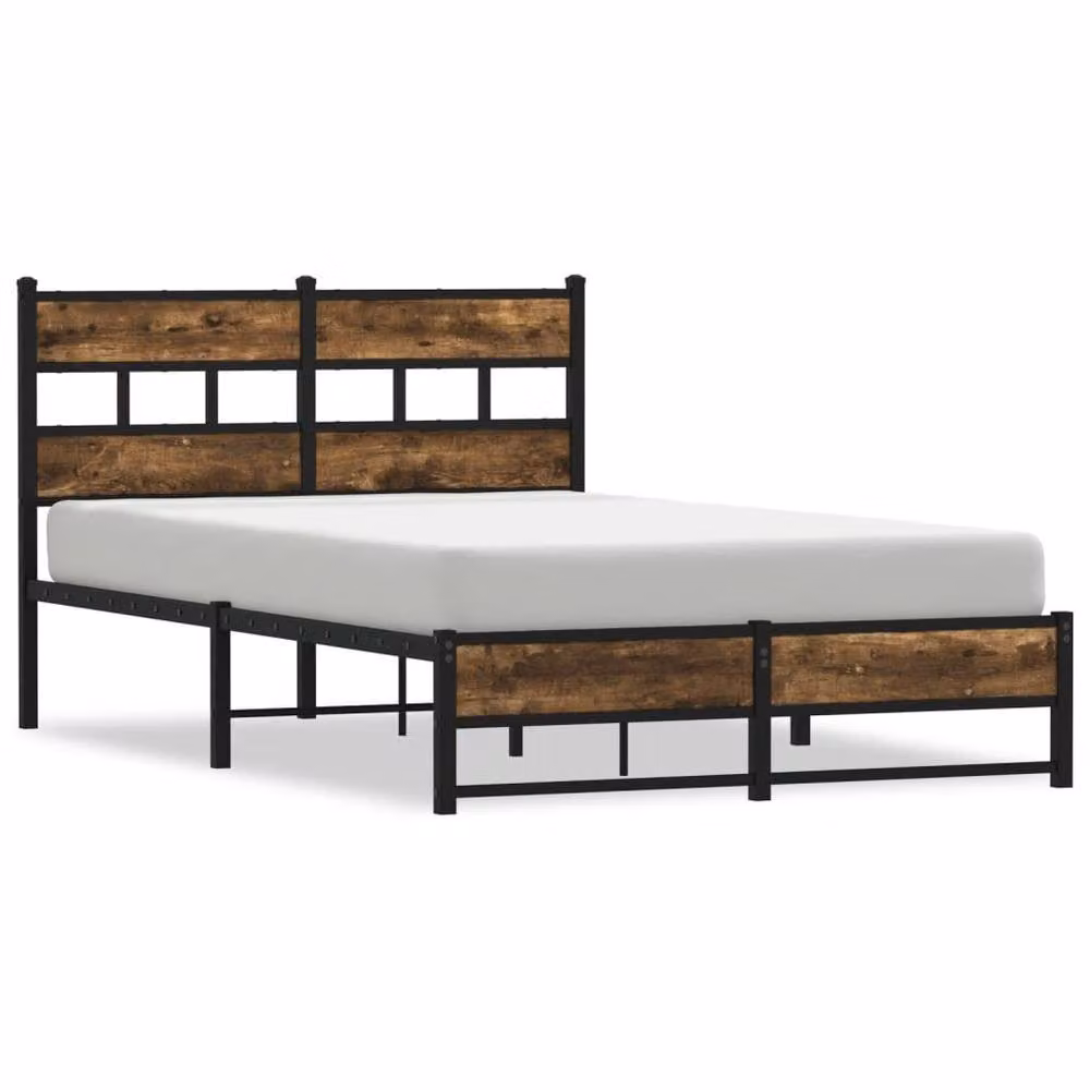 Berkfield Home Metal and Wood Small Double Bed Frame in Smoked Oak Brown, W/D/H: 120 x 190 cm – 3