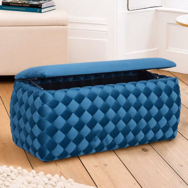 Artemis Home Plumeo Large Velvet Storage Ottoman in Petrol Blue