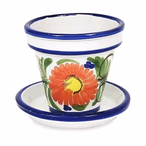 Verano Spanish Ceramics Hand Painted Floral Terracotta Plant Pots with Drainage Plates, Set of 3, Multicolour, W/D/H: 16 x 14 x 23 cm, 23 x 22 x 29 cm, 29 x 27 x 29 cm – 4