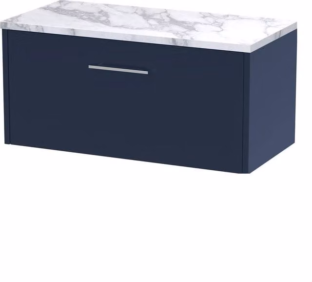 Balterley Winshill Modern Wall Mounted Single Drawer Bathroom Vanity Unit in Matt Blue W/D/H: 80.0 x 39.0 x 19.75 cm