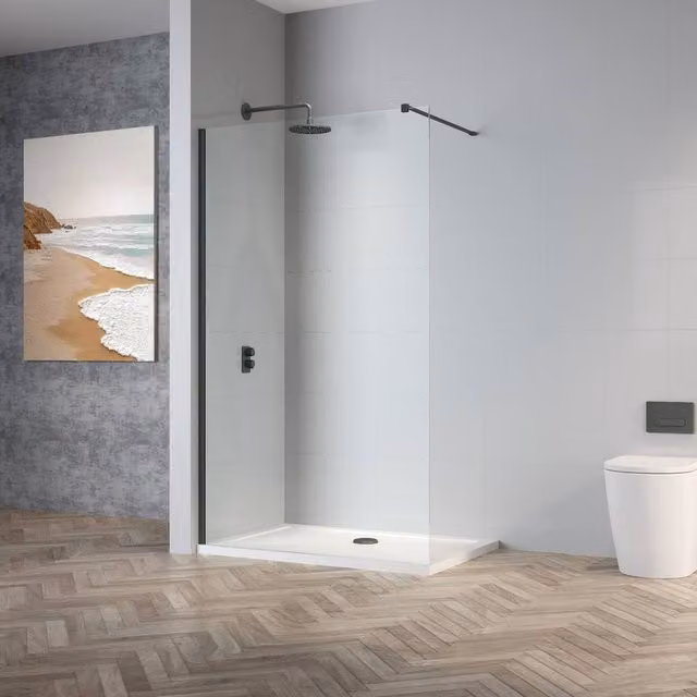 Bathroom Kingdom Vienna Walk In Wet Room Shower Glass Panel, Gunmetal Grey, Width: 900 mm, Thickness: 8 mm