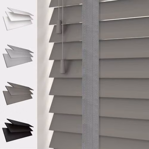 Caecus Grey Faux Wood Venetian Blind, Width: 45 cm, Height: 200 cm